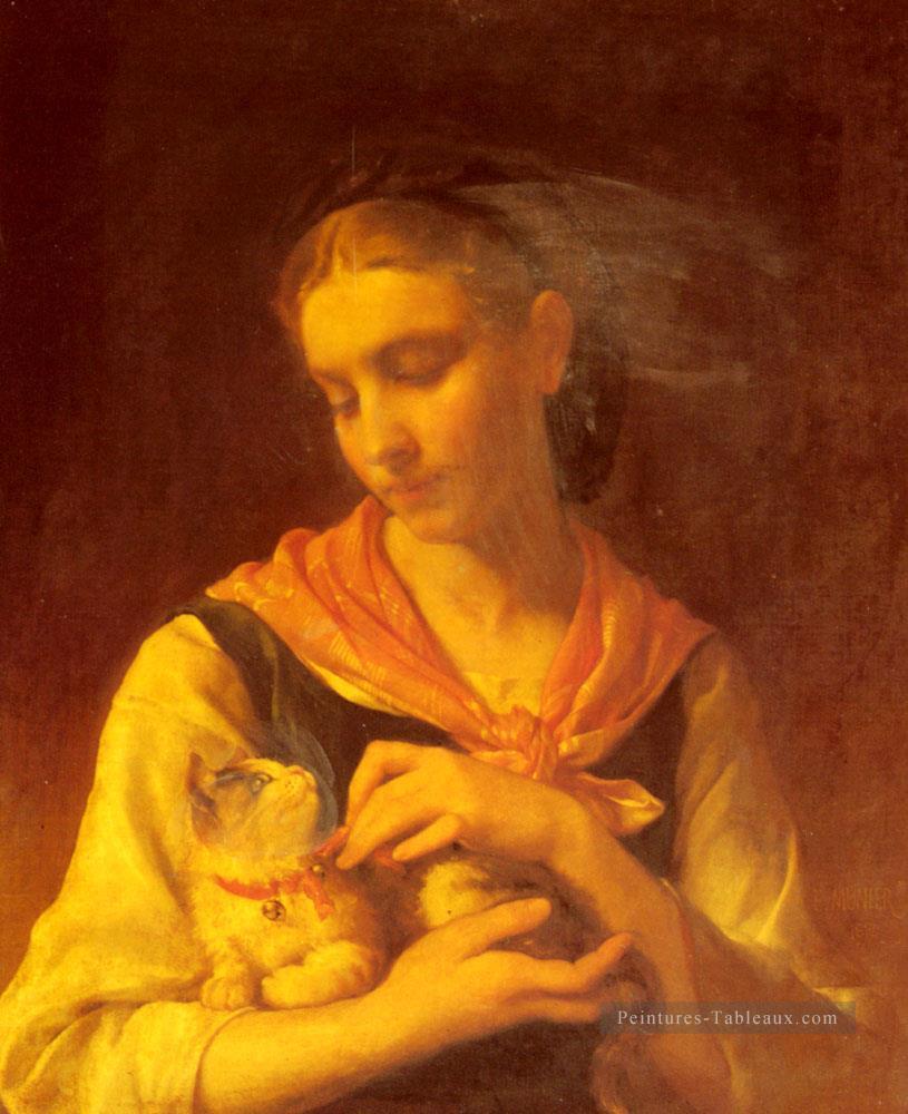 La préférée Kitten académie réalisme fille Émile Munier Peintures à l'huile